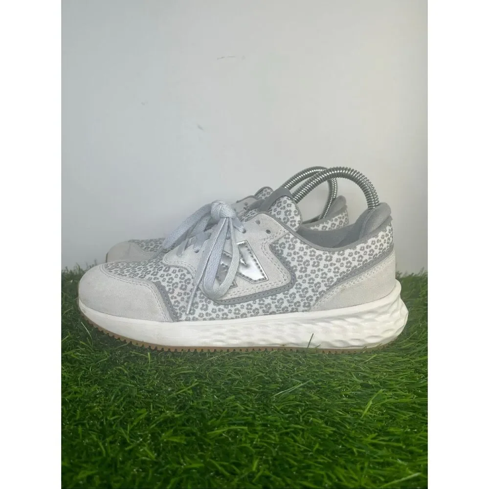 New Balance 574 Women’s Sneakers Gray Leopard Print Suede Casual Shoes Size 6.5